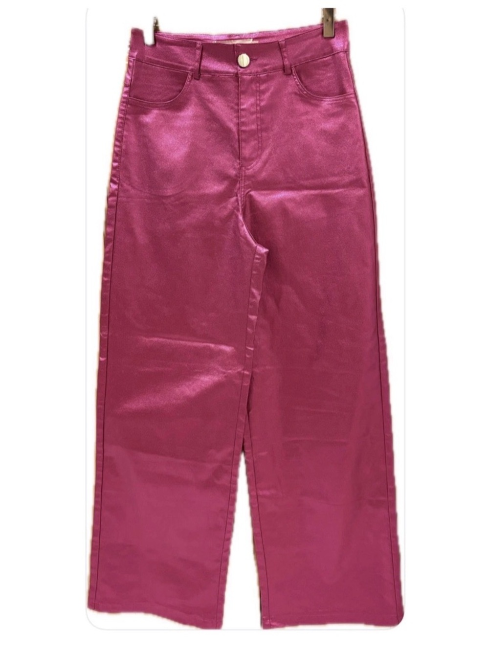 LC Lizette Collection NWT High-Waist Wide Leg Pants in Shiny Fuchsia L